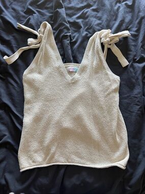FP Beach Cream Knit Tie-Shoulder V-Neck Tank